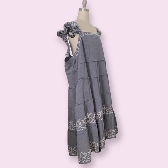 Women’s Ruffle Sleeve Embroidered Tiered Midi Dress Knox Rose Blue Size 3X - Picture 7 of 11